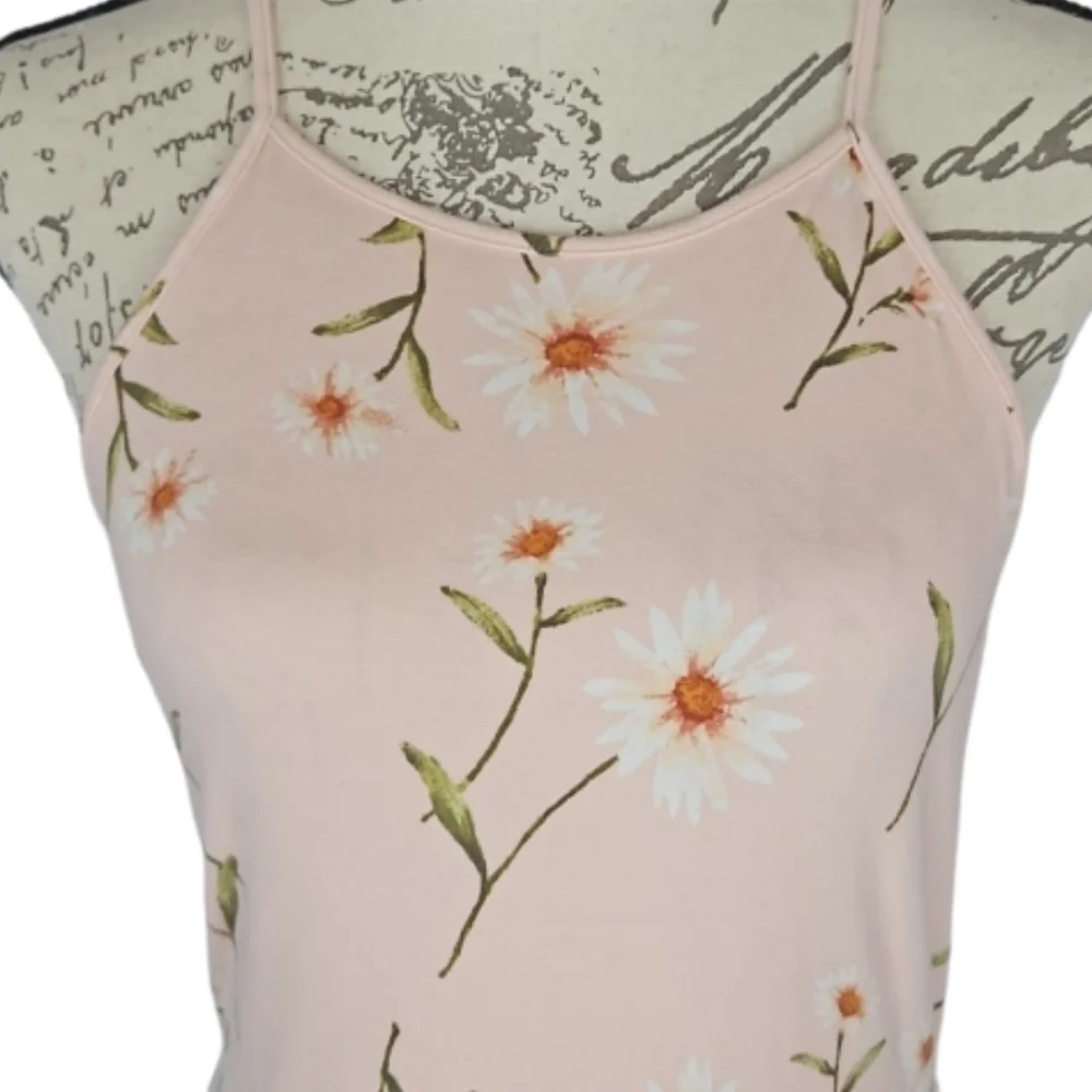 A-line Sleeveless Sundress with Daisy Floral Print, Pink, Size L (Snug Fit)